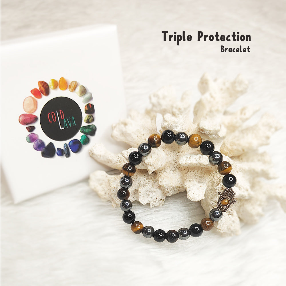 Triple Protection natural gemstone bracelet styled on wrist – Cold Lava Studio