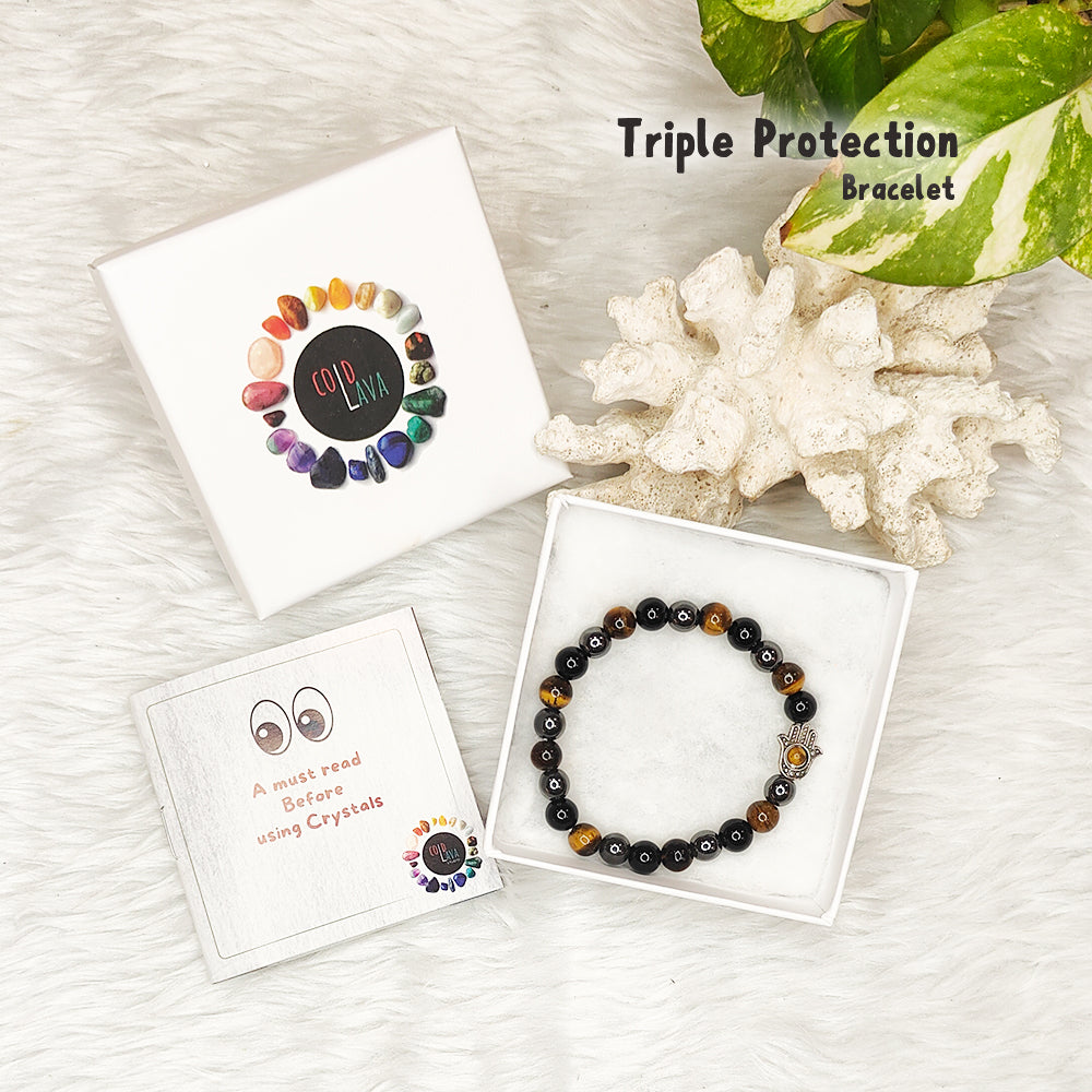 Triple Protection natural gemstone bracelet, alternate angle – Cold Lava Studio