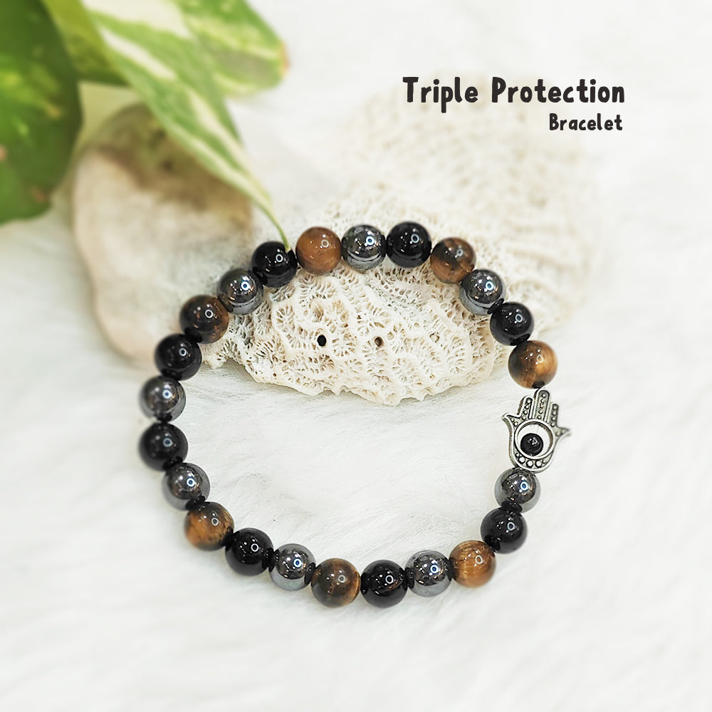 Triple Protection natural gemstone bracelet for grounding, safety and courage – handmade, GII-certified, Cold Lava Studio