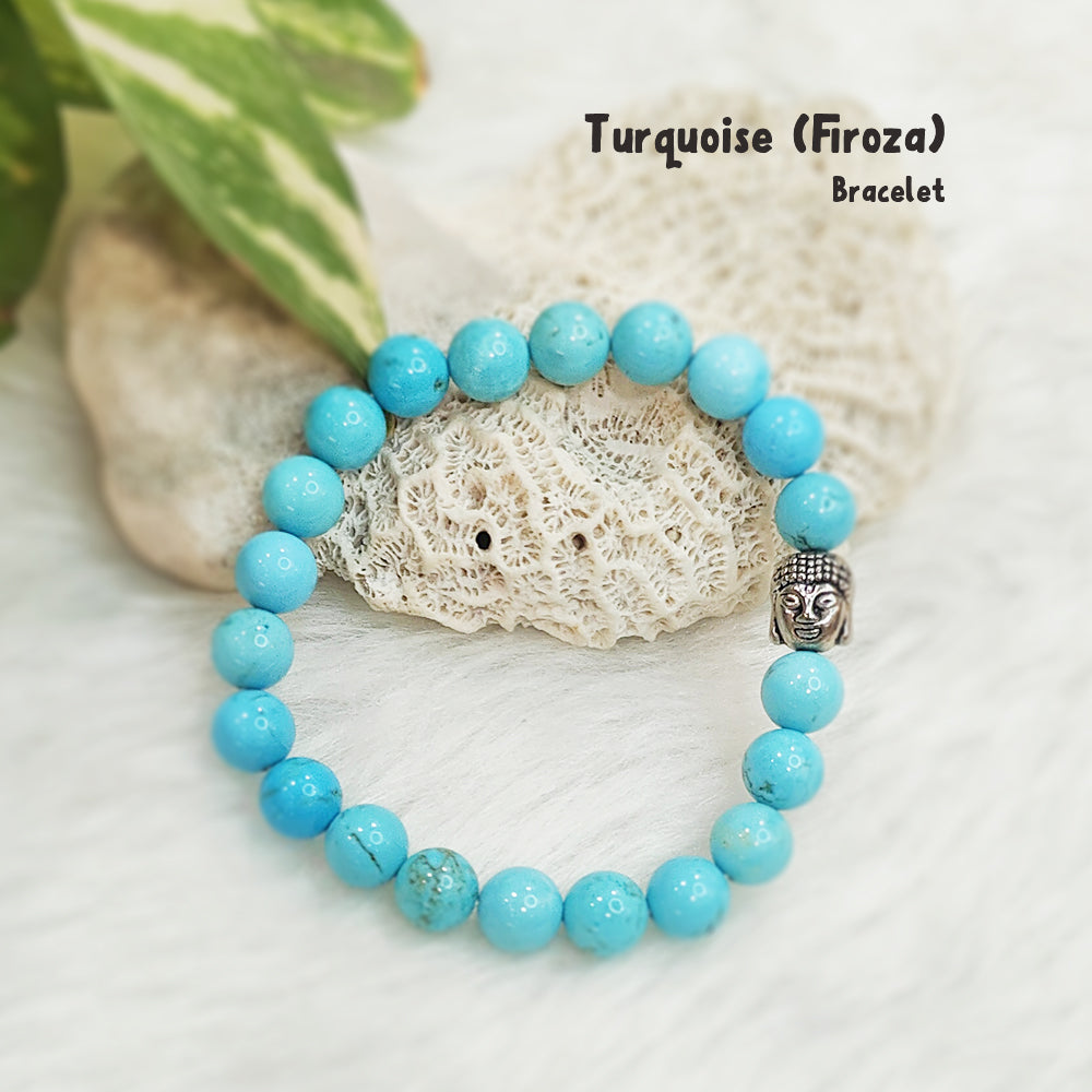 Natural Turquoise (Firoza) crystal bracelet for leadership and confidence – GII-certified, handmade, boho jewelry, Cold Lava Studio
