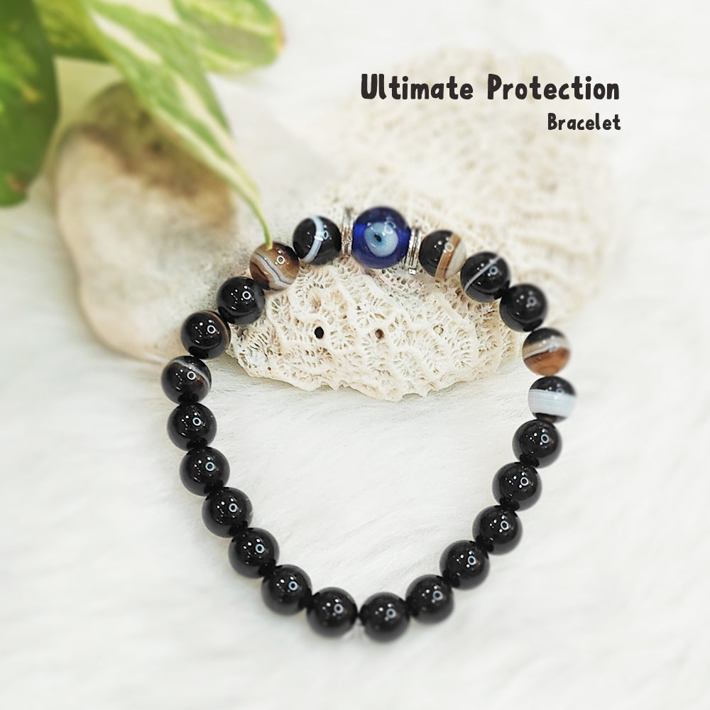 Ultimate Protection natural gemstone bracelet with Evil Eye, Sulemani Haqiq and Black Tourmaline – handmade, GII-certified, Cold Lava Studio