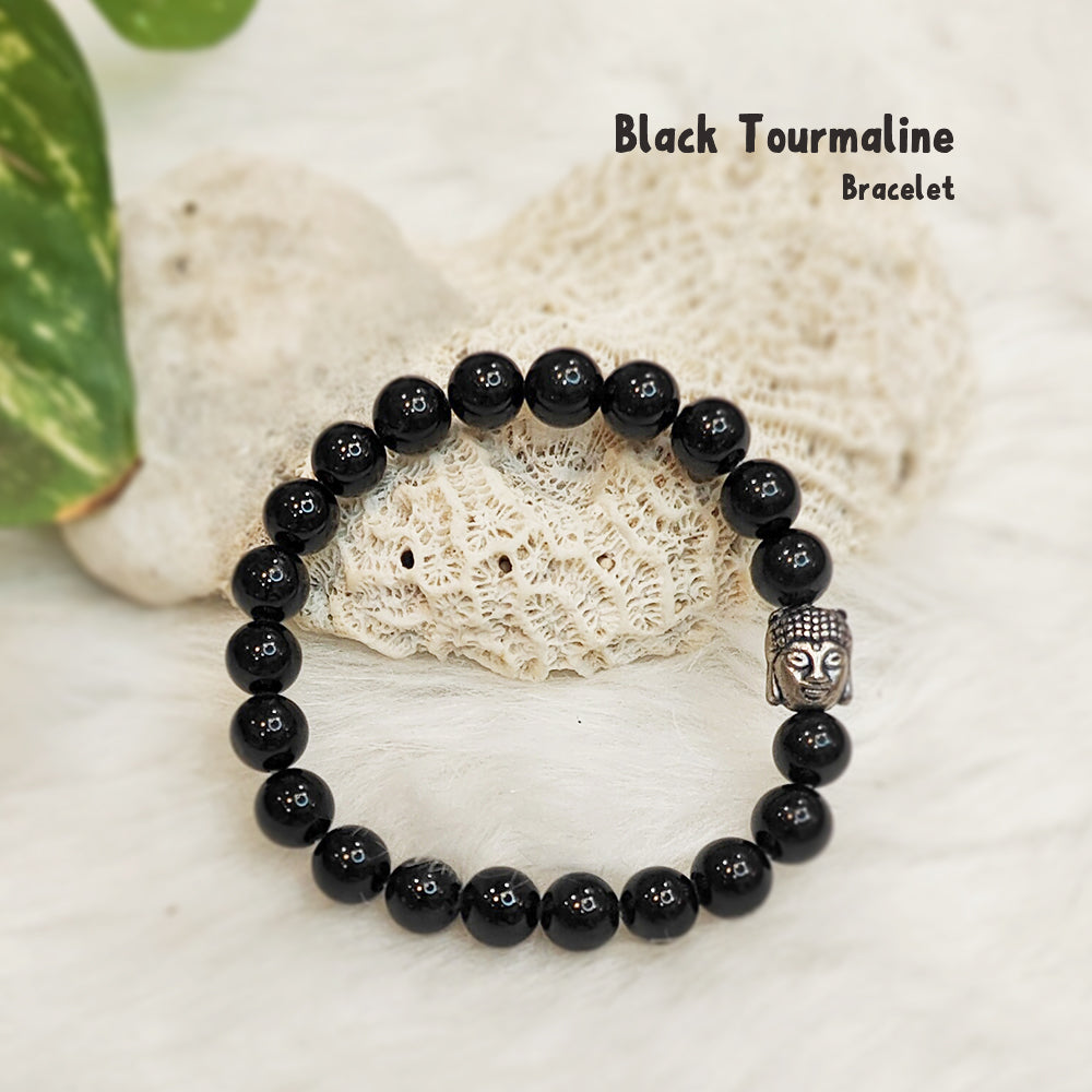 Natural Black Tourmaline crystal bracelet for grounding and protection – GII-certified, handmade, Cold Lava Studio