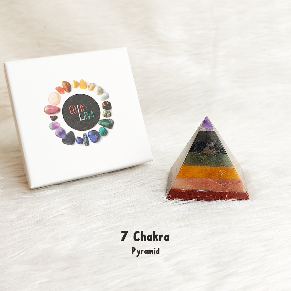7 Chakra natural gemstone crystal pyramid, close-up – Cold Lava Studio