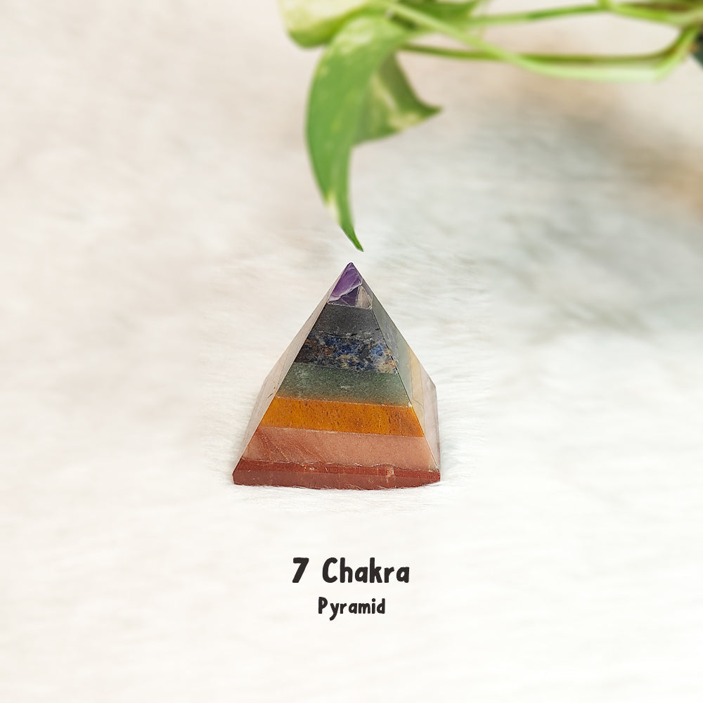 7 Chakra natural gemstone crystal pyramid for chakra balancing – handmade, GII-certified, Cold Lava Studio