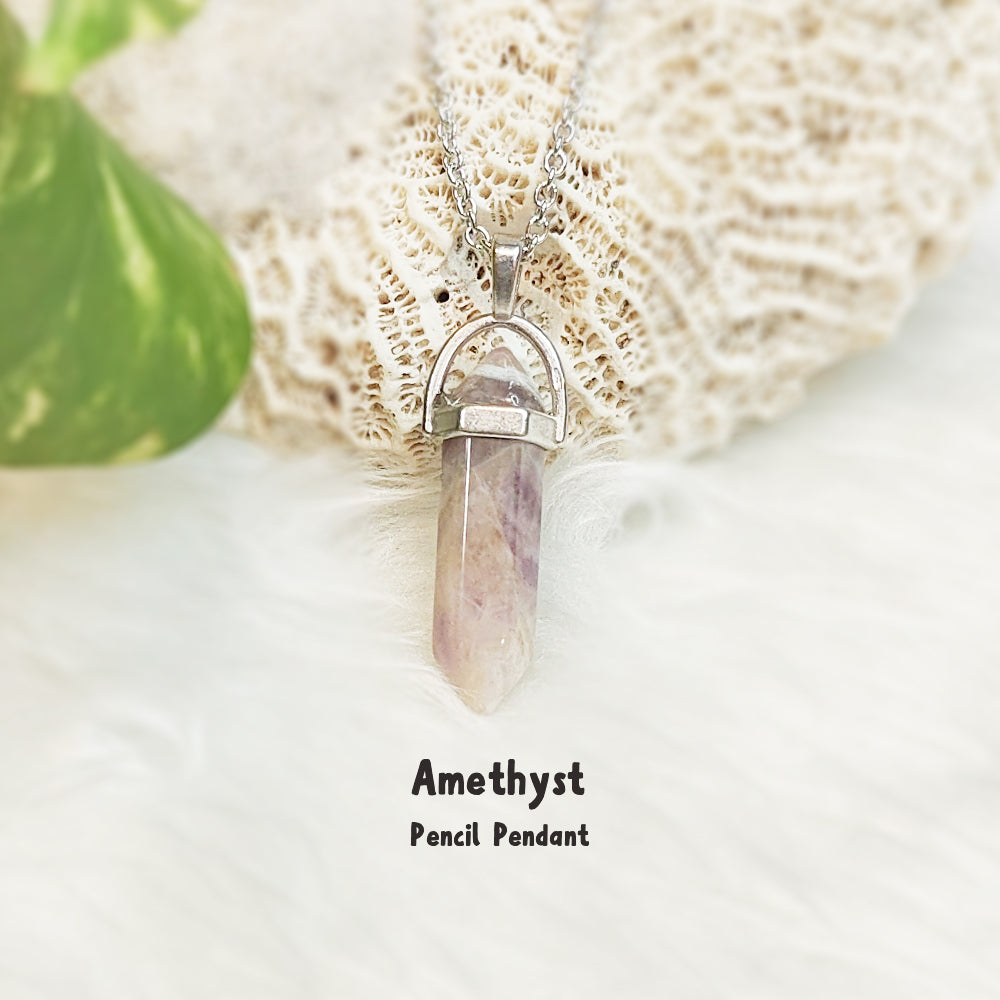 Natural Amethyst pencil pendant necklace for calm and intuition – GII-certified, handmade, Cold Lava Studio