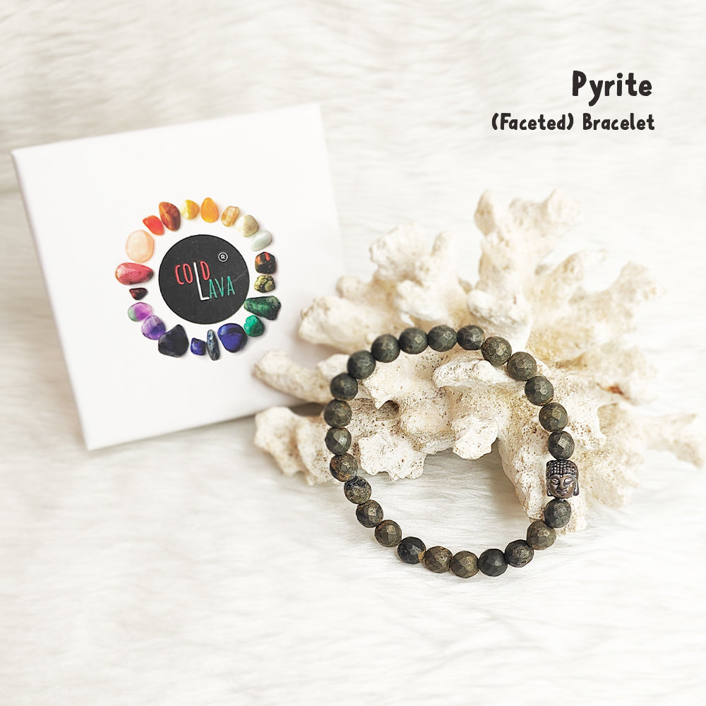 Faceted Pyrite bracelet, close-up of 8mm beads – Cold Lava Studio