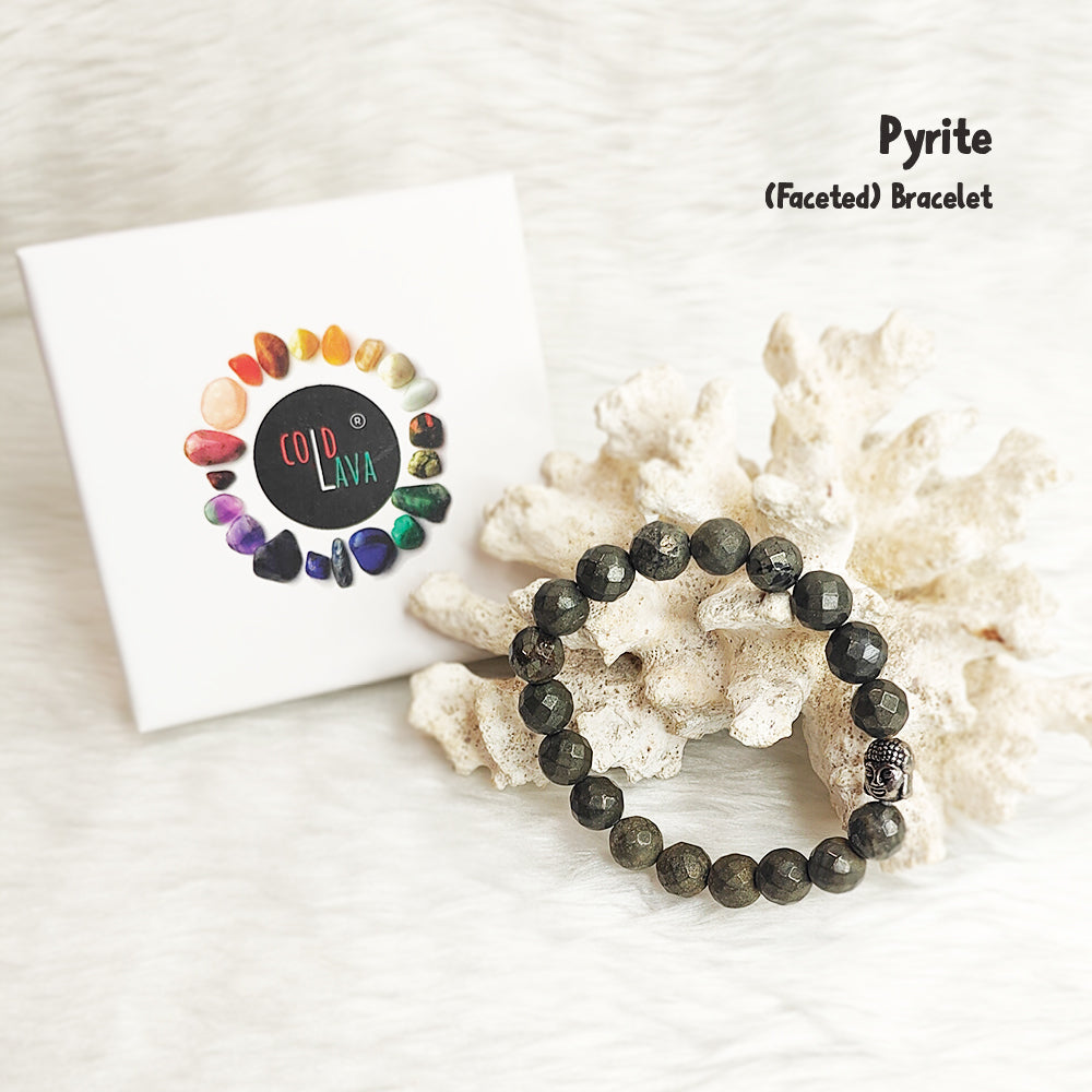 Faceted Pyrite bracelet, close-up of 10mm beads – Cold Lava Studio