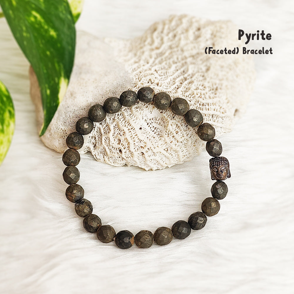 Faceted Natural Pyrite bracelet, 8mm beads for prosperity and abundance – handmade, GII-certified, Cold Lava Studio