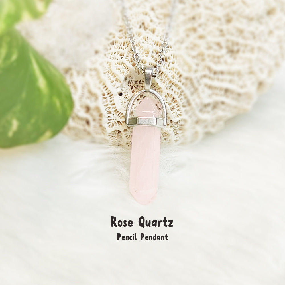 Natural Rose Quartz pencil pendant necklace for love and self-acceptance – GII-certified, handmade, Cold Lava Studio