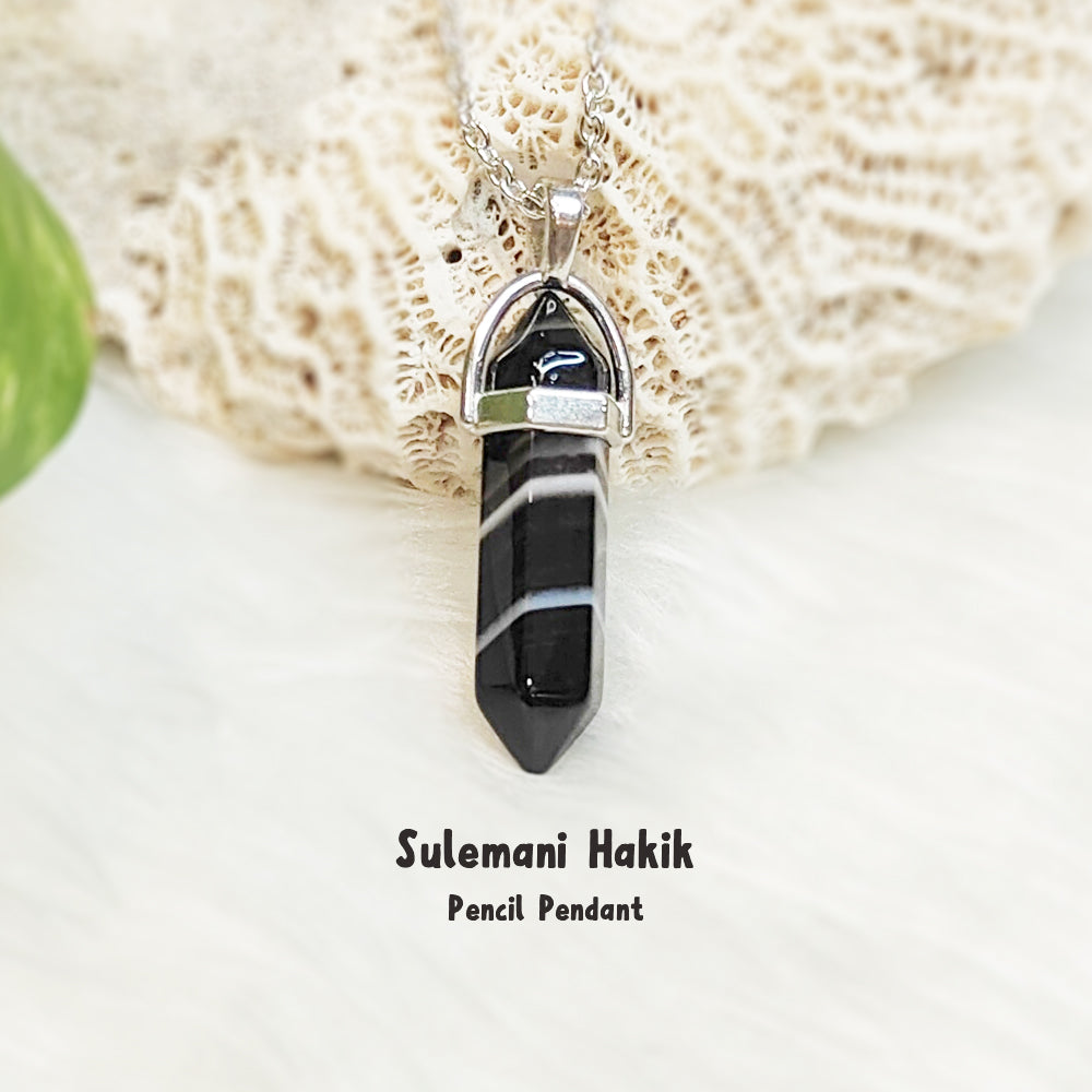 Natural Sulemani Hakik pencil pendant necklace, traditional protective stone – GII-certified, handmade, Cold Lava Studio