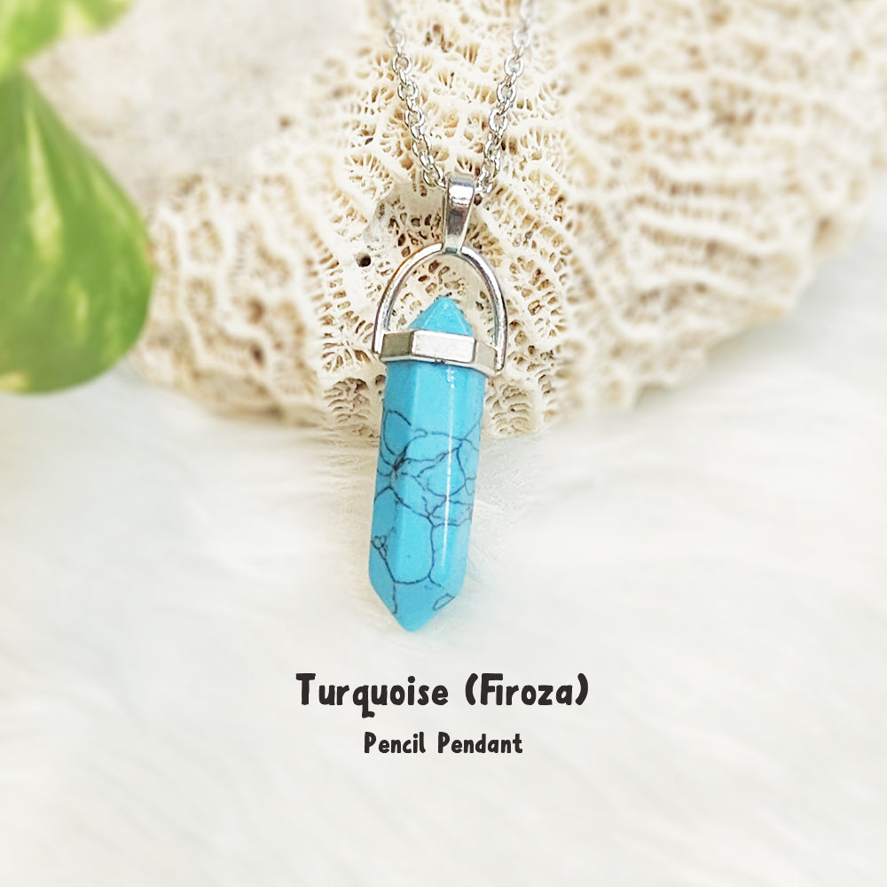 Natural Turquoise pencil pendant necklace for leadership and confidence – GII-certified, handmade, Cold Lava Studio