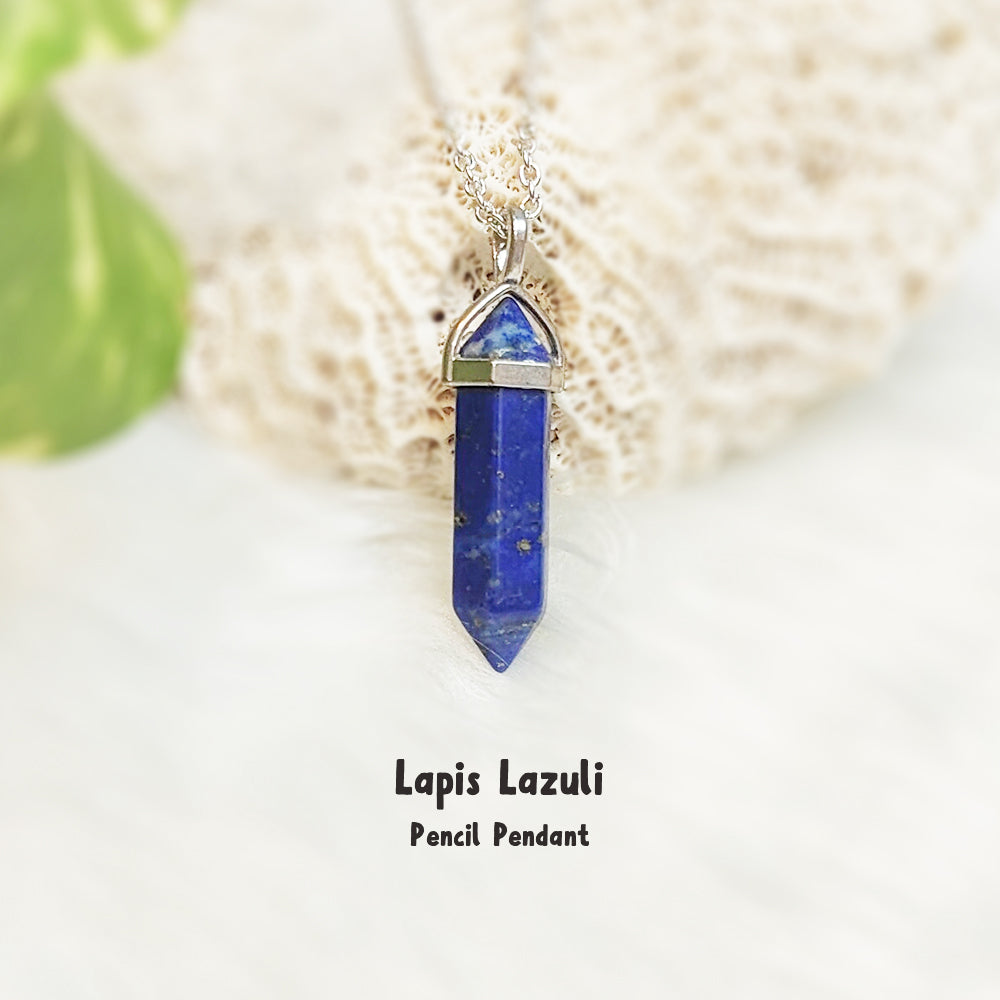 Natural Lapis Lazuli pencil pendant necklace for wisdom and clarity – GII-certified, handmade, Cold Lava Studio