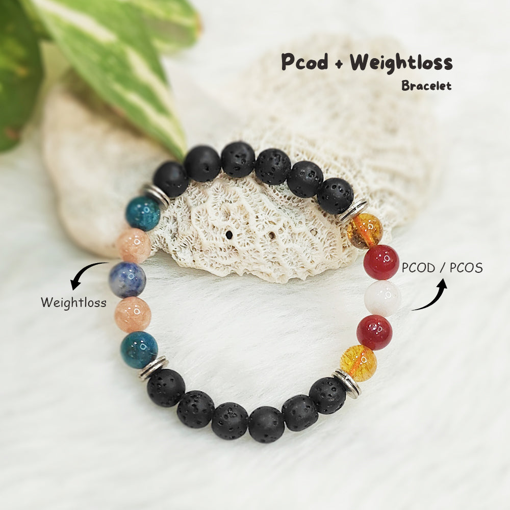 PCOD and Weight Loss natural gemstone bracelet, close-up of beads – Cold Lava Studio
