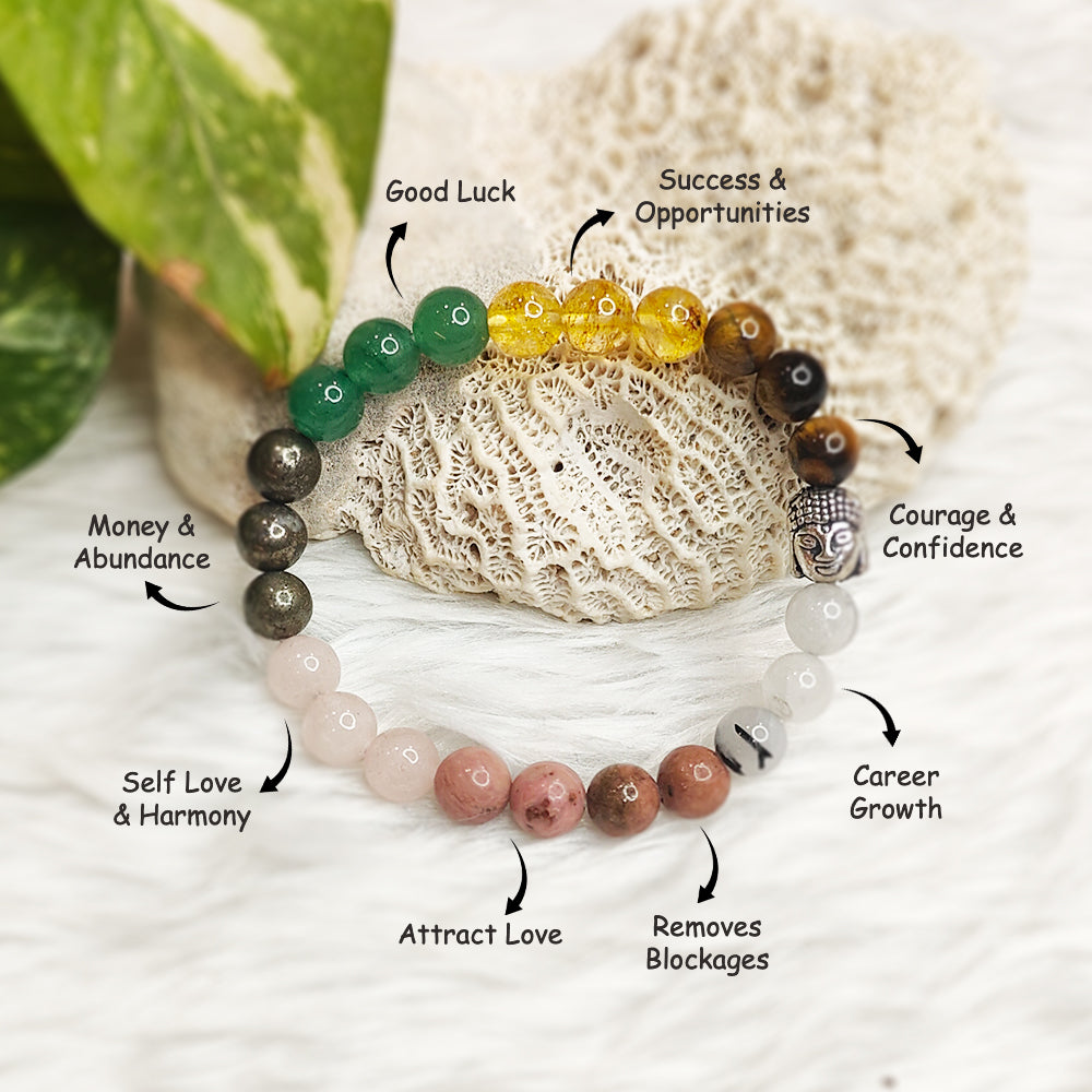 Abundance Love natural gemstone bracelet, close-up of beads – Cold Lava Studio