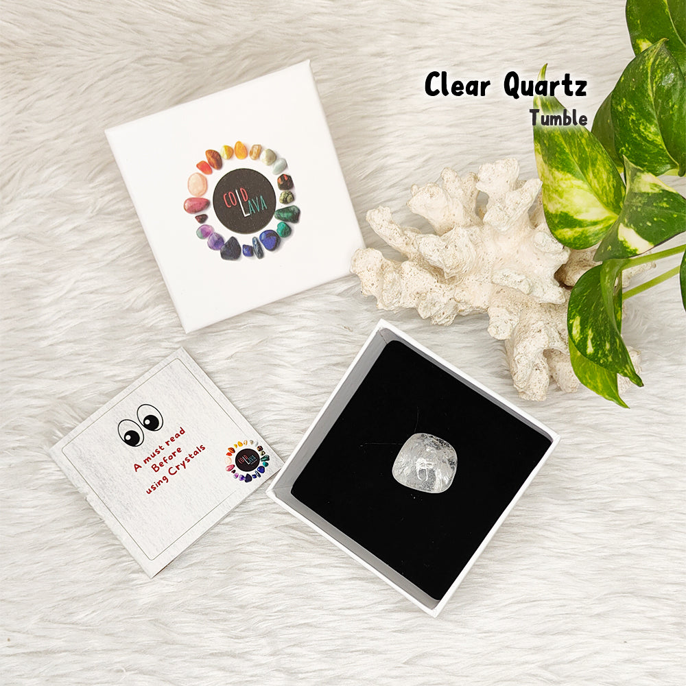 Natural Clear Quartz (Spatik) tumble stone, close-up of polished crystal – Cold Lava Studio
