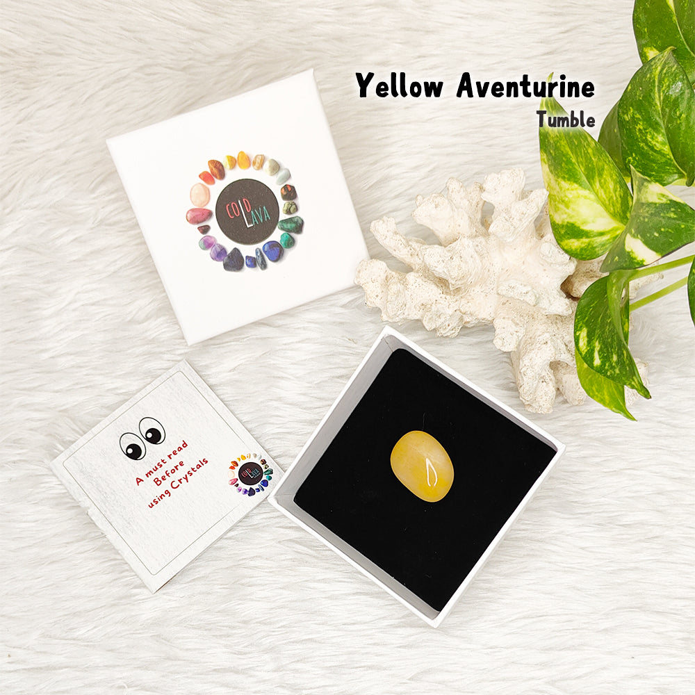 Natural Yellow Aventurine tumble stone, close-up of polished crystal – Cold Lava Studio