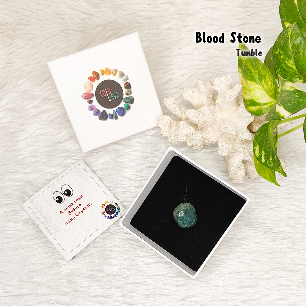 Natural Bloodstone tumble stone, close-up of polished crystal – Cold Lava Studio