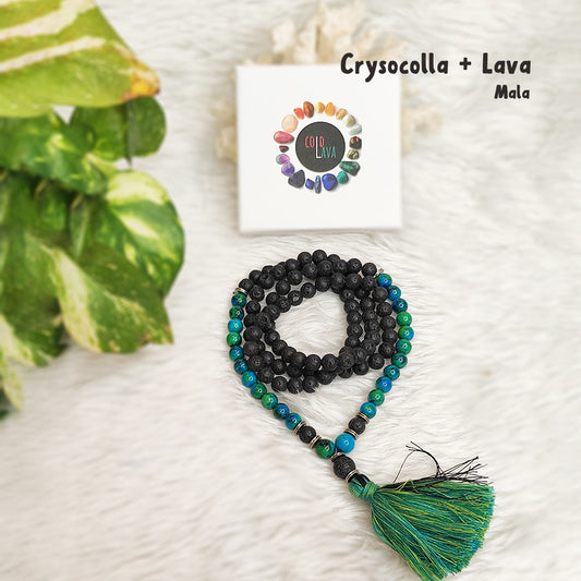 Chrysocolla With Lava Crystal Mala