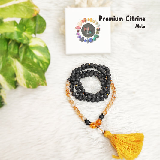 Premium Citrine With Lava Crystal Mala