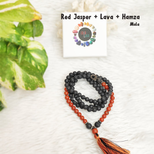 Red Jasper Humza with Lava Crystal Mala