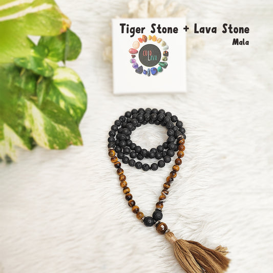 Tiger Eye Lava Stone Crystal Mala