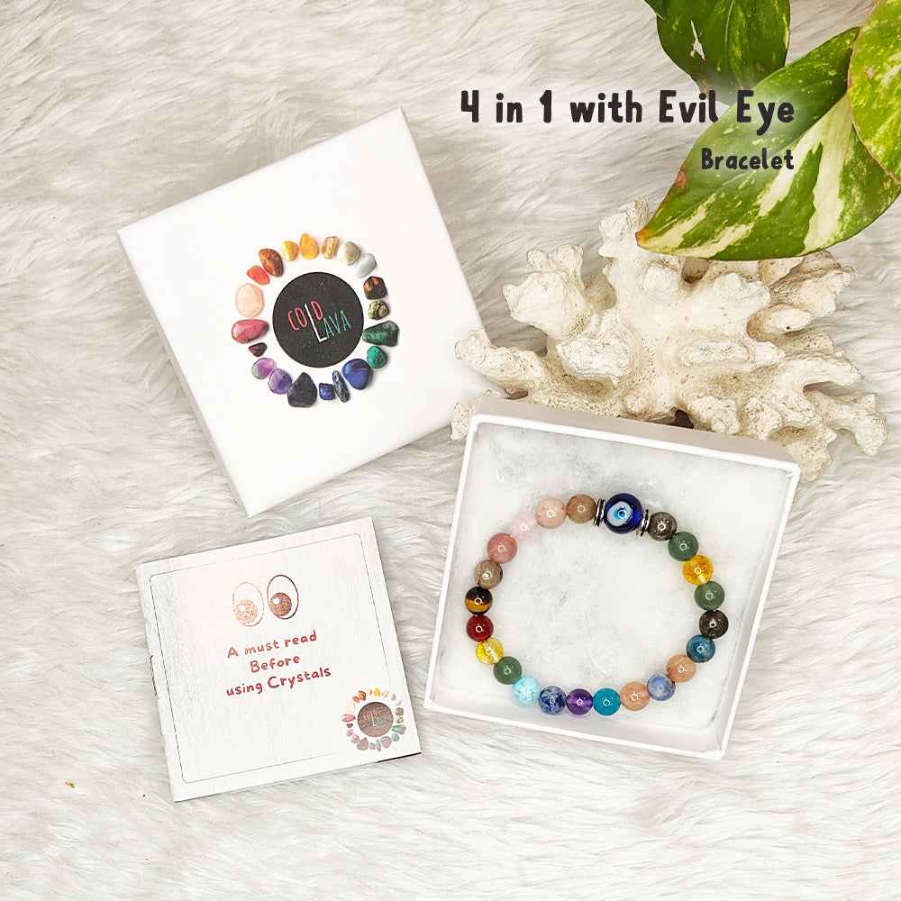 4-in-1 natural gemstone bracelet with Evil Eye charm, alternate angle – Cold Lava Studio