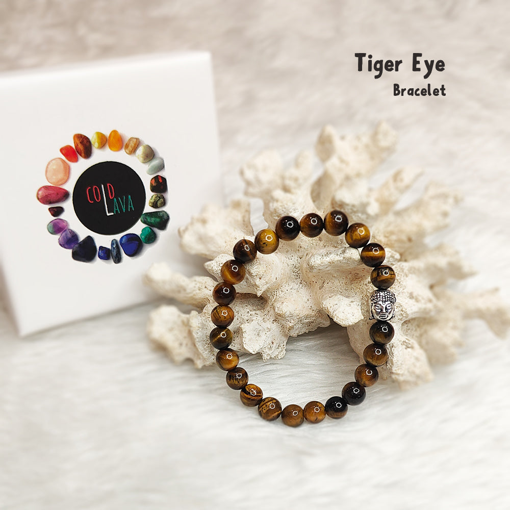 Natural Tiger Eye crystal bracelet styled on wrist – Cold Lava Studio