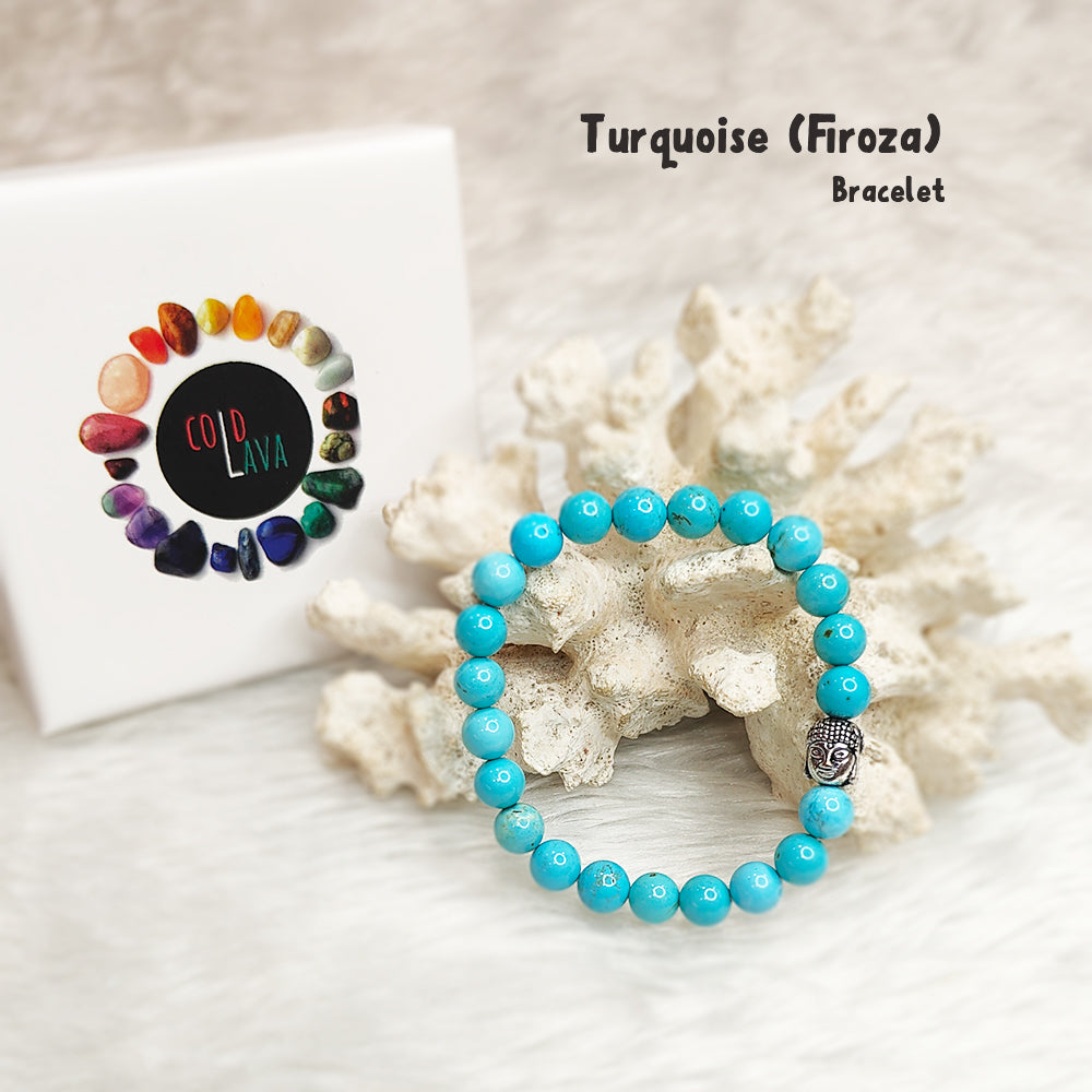 Natural Turquoise (Firoza) crystal bracelet styled on wrist – Cold Lava Studio