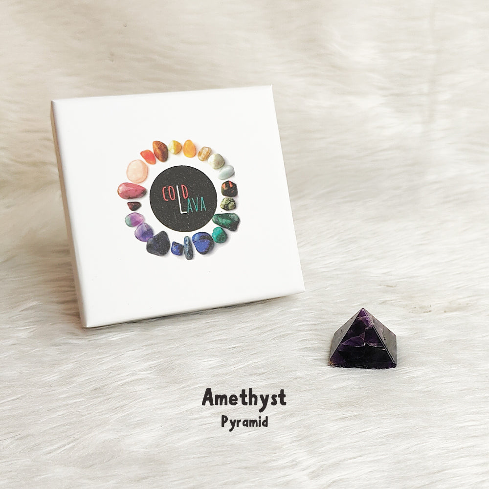Mini natural Amethyst crystal pyramid, close-up – Cold Lava Studio