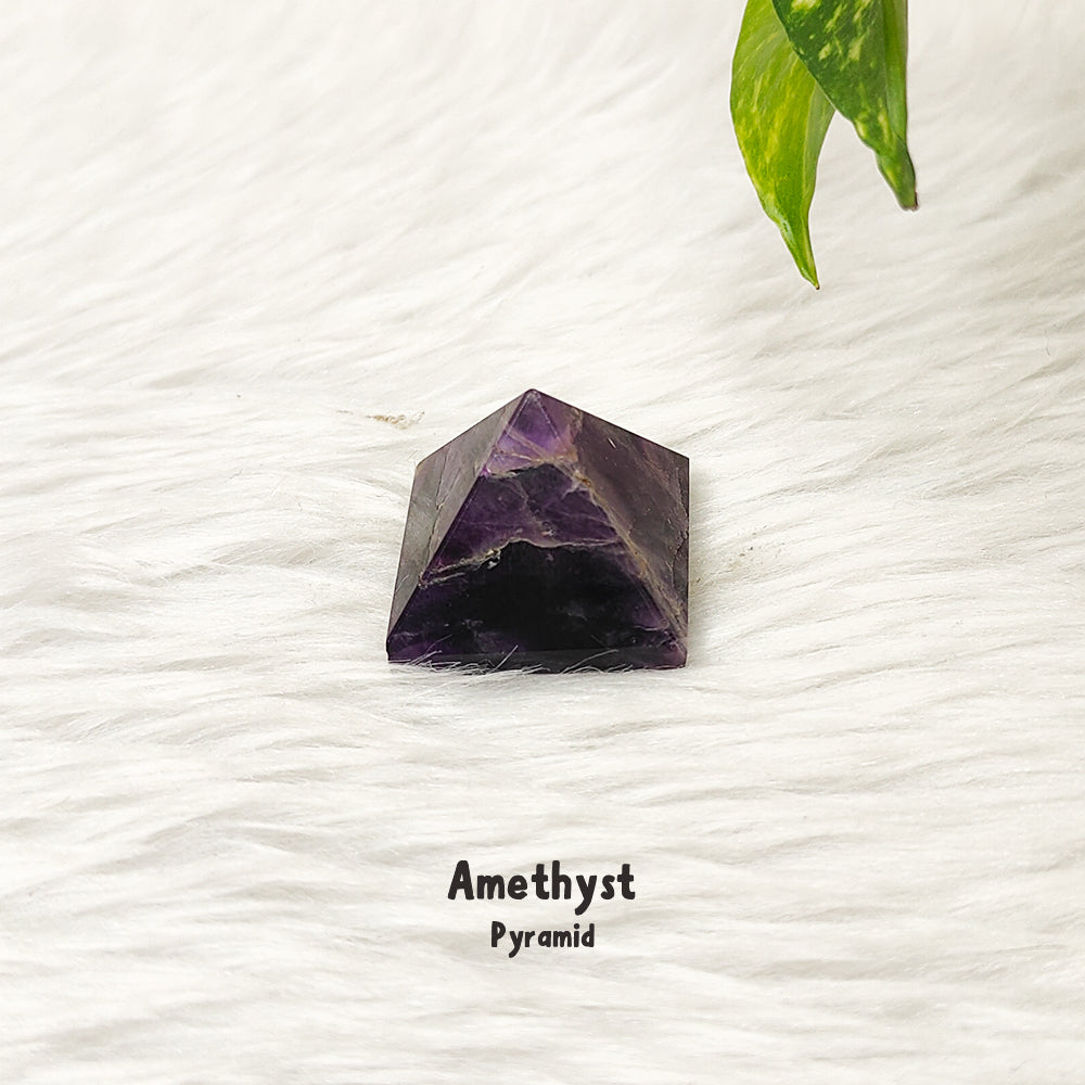 Mini natural Amethyst crystal pyramid for calm and intuition – handmade, GII-certified, Cold Lava Studio