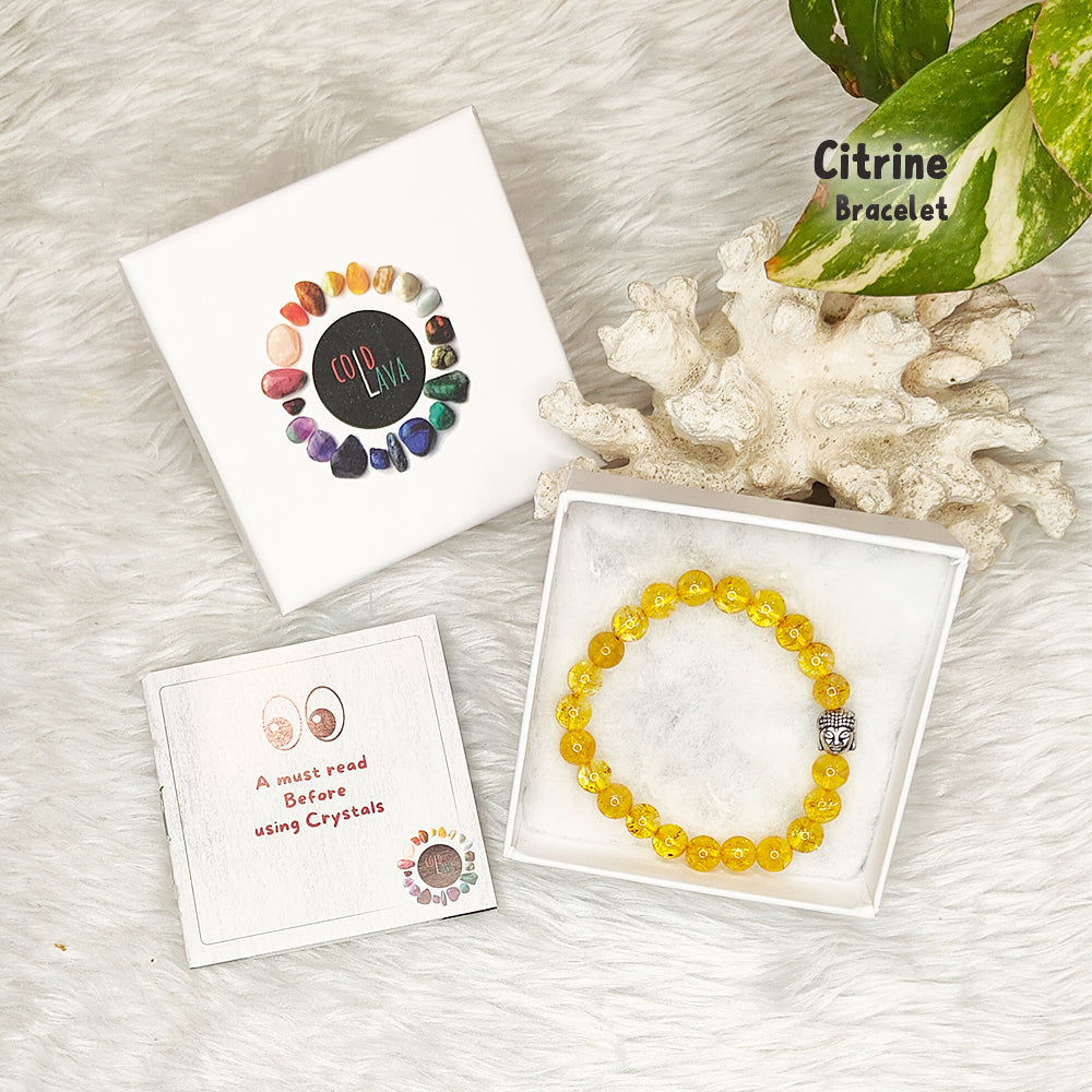 Natural Citrine crystal bracelet, close-up of golden beads – Cold Lava Studio