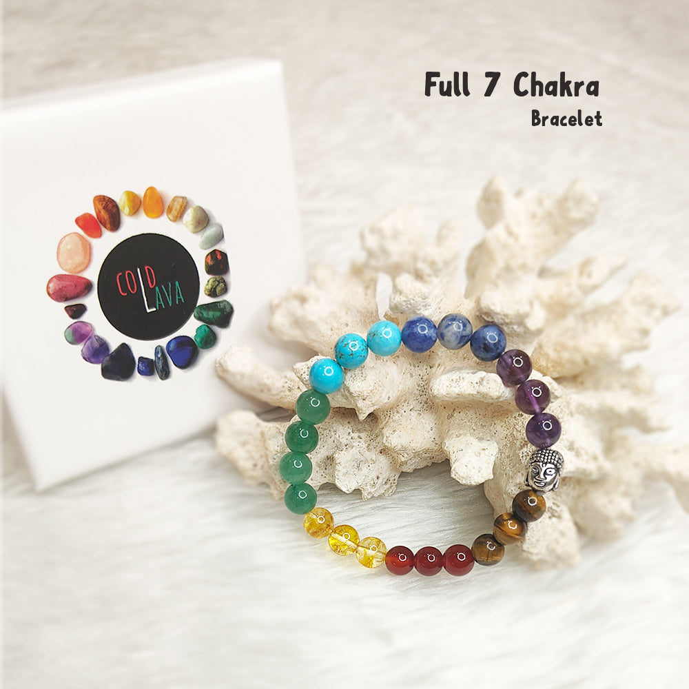 7 Chakra natural gemstone bracelet styled on wrist – Cold Lava Studio
