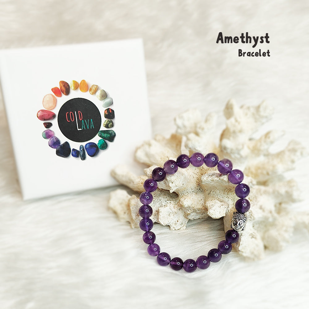 Natural Amethyst crystal bracelet styled on wrist – Cold Lava Studio
