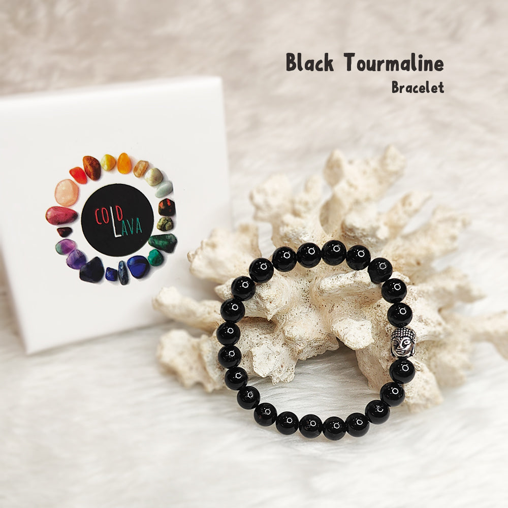 Natural Black Tourmaline crystal bracelet styled on wrist – Cold Lava Studio