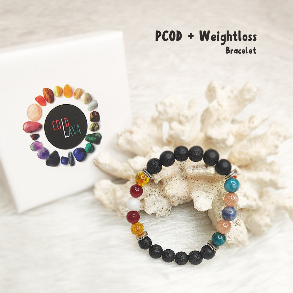 PCOD and Weight Loss natural gemstone bracelet styled on wrist – Cold Lava Studio