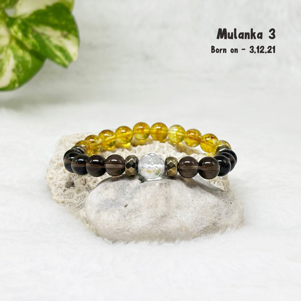 Mulanka 3 numerology bracelet with Citrine and Smoky Quartz for creativity and focus, birth number 3, 12, 21 or 30 – GII-certified, handmade, Cold Lava Studio