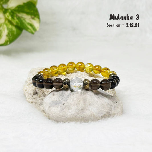 Mulanka 3 numerology bracelet with Citrine and Smoky Quartz for creativity and focus, birth number 3, 12, 21 or 30 – GII-certified, handmade, Cold Lava Studio
