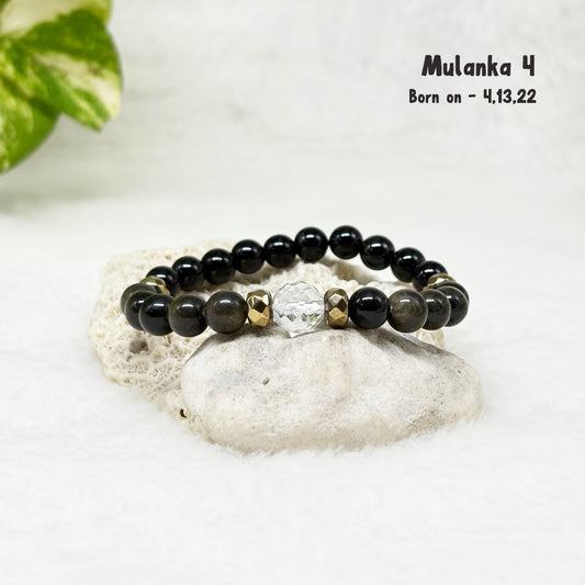 Mulanka 4 numerology bracelet with Gold Sheen Obsidian and Black Tourmaline for stability, birth number 4, 13 or 22 – GII-certified, handmade, Cold Lava Studio