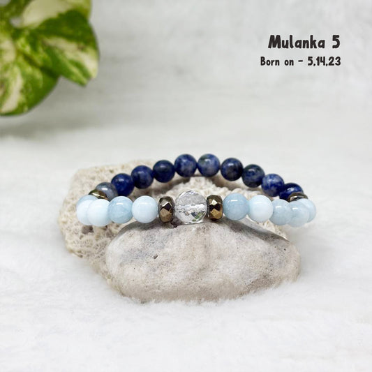 Mulanka 5 numerology bracelet with Sodalite and Aquamarine for clear, calm communication, birth number 5, 14 or 23 – GII-certified, handmade, Cold Lava Studio