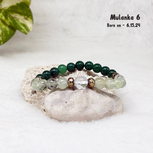 Mulanka 6 numerology bracelet with Green Onyx and Prehnite for love and healthy boundaries, birth number 6, 15 or 24 – GII-certified, handmade, Cold Lava Studio