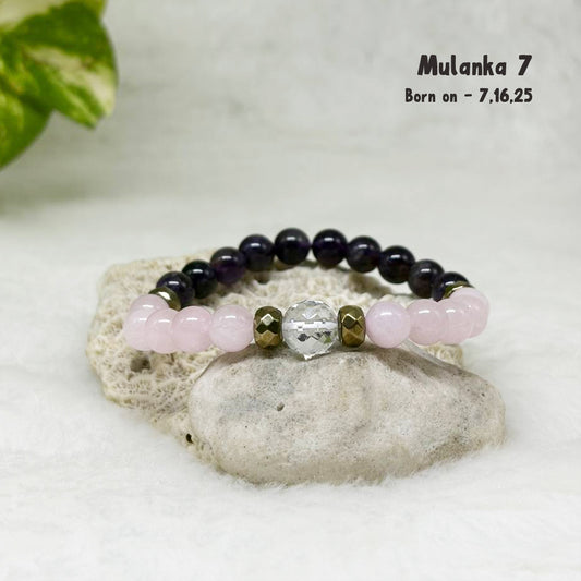 Mulanka 7 numerology bracelet with Amethyst and Rose Quartz for intuition and self-compassion, birth number 7, 16 or 25 – GII-certified, handmade, Cold Lava Studio