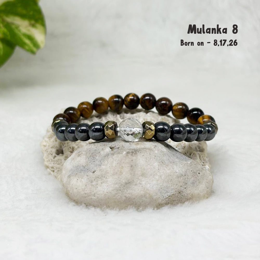 Mulanka 8 numerology bracelet with Tiger's Eye and Hematite for ambition and discipline, birth number 8, 17 or 26 – GII-certified, handmade, Cold Lava Studio
