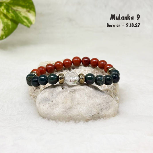 Mulanka 9 numerology bracelet with Bloodstone and Red Jasper for courage and vitality, birth number 9, 18 or 27 – GII-certified, handmade, Cold Lava Studio