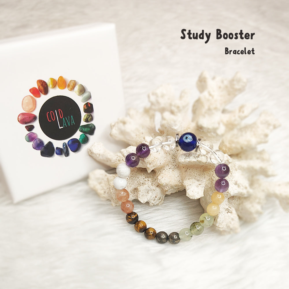 Study Booster natural gemstone bracelet styled on wrist – Cold Lava Studio