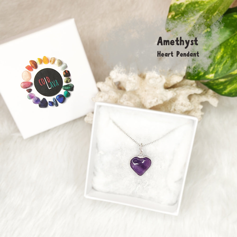 Natural Amethyst heart pendant, close-up – Cold Lava Studio