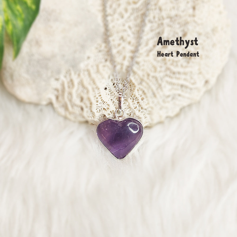 Natural Amethyst heart-shaped pendant necklace, fashion crystal jewelry for calm and intuition – GII-certified, handmade, Cold Lava Studio