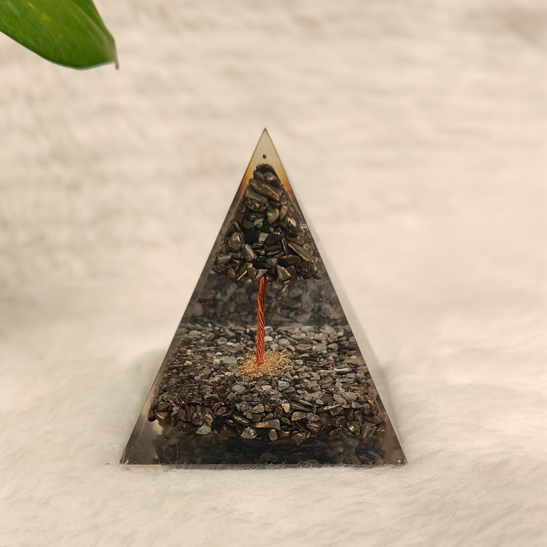Natural Pyrite crystal pyramid for prosperity and abundance – handmade, GII-certified, Cold Lava Studio