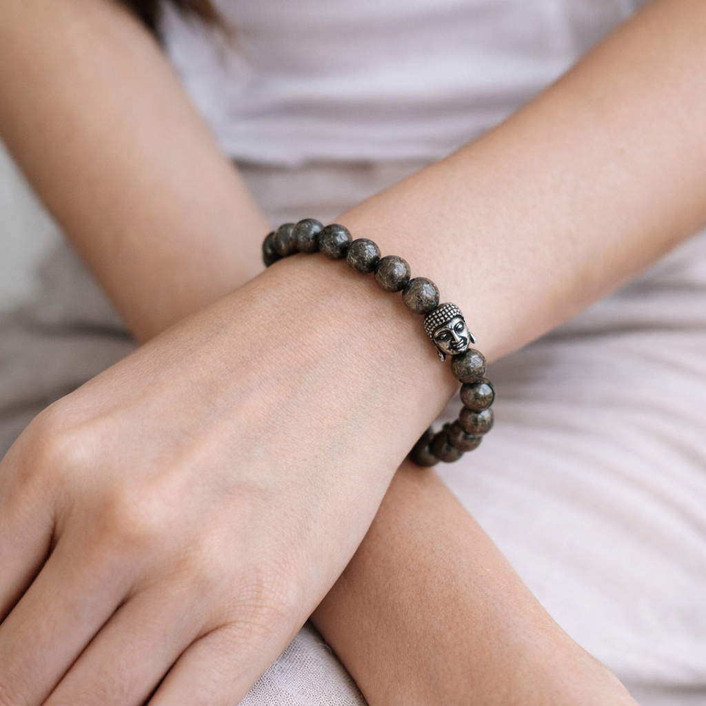 Natural Pyrite crystal bracelet benefits infographic – Cold Lava Studio