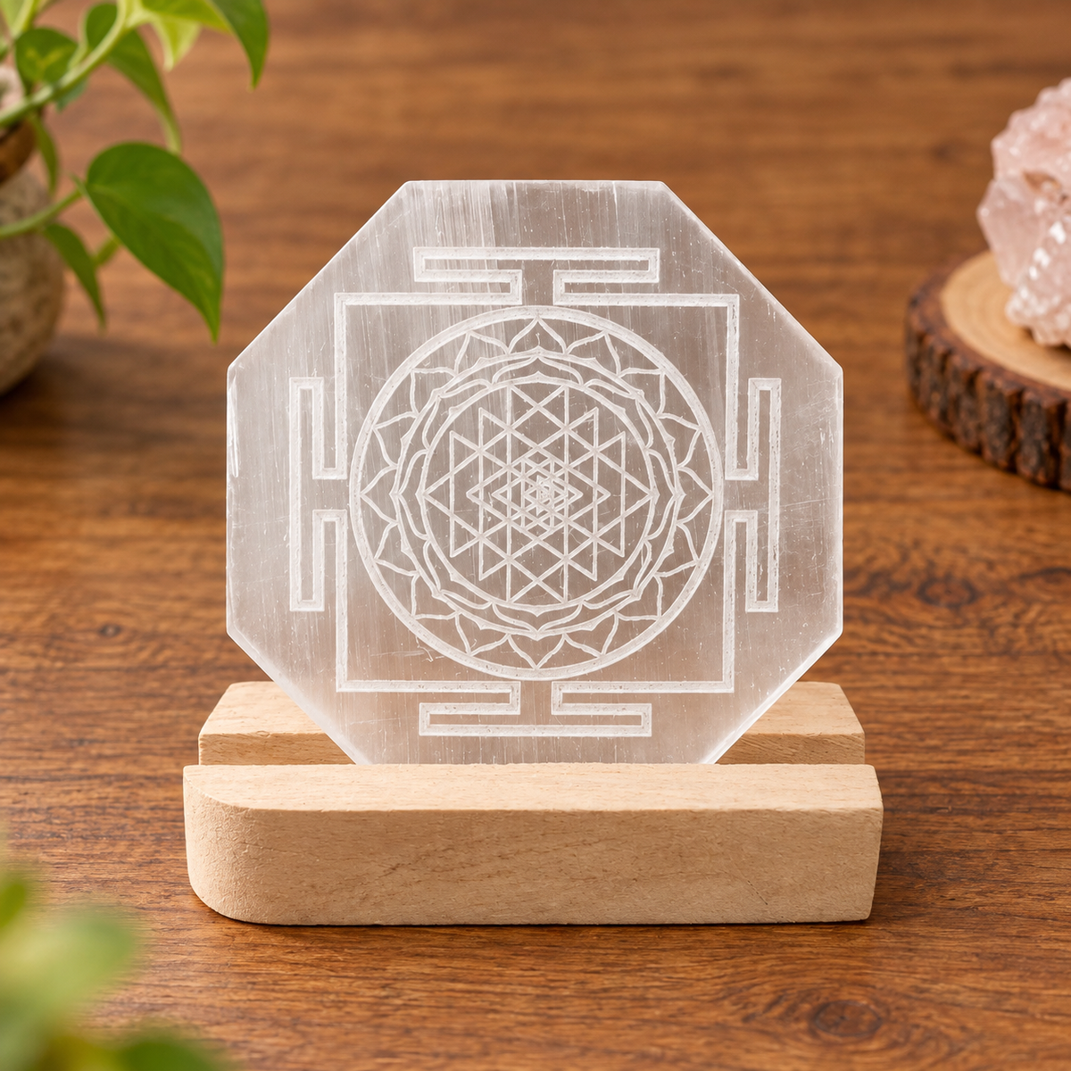 Hexagon Selenite Shree Yantra Plate