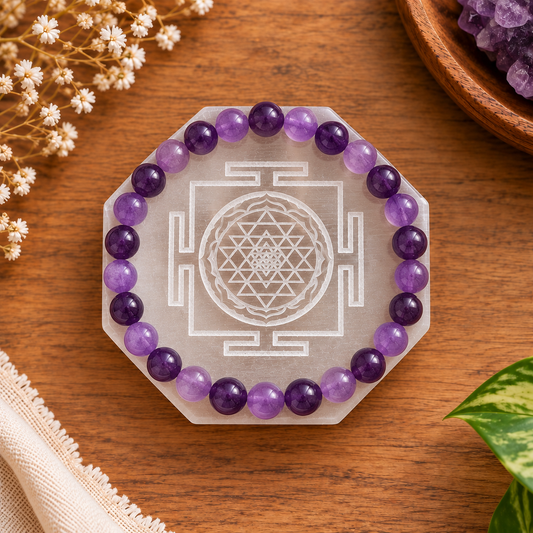Hexagon Selenite Shree Yantra Plate